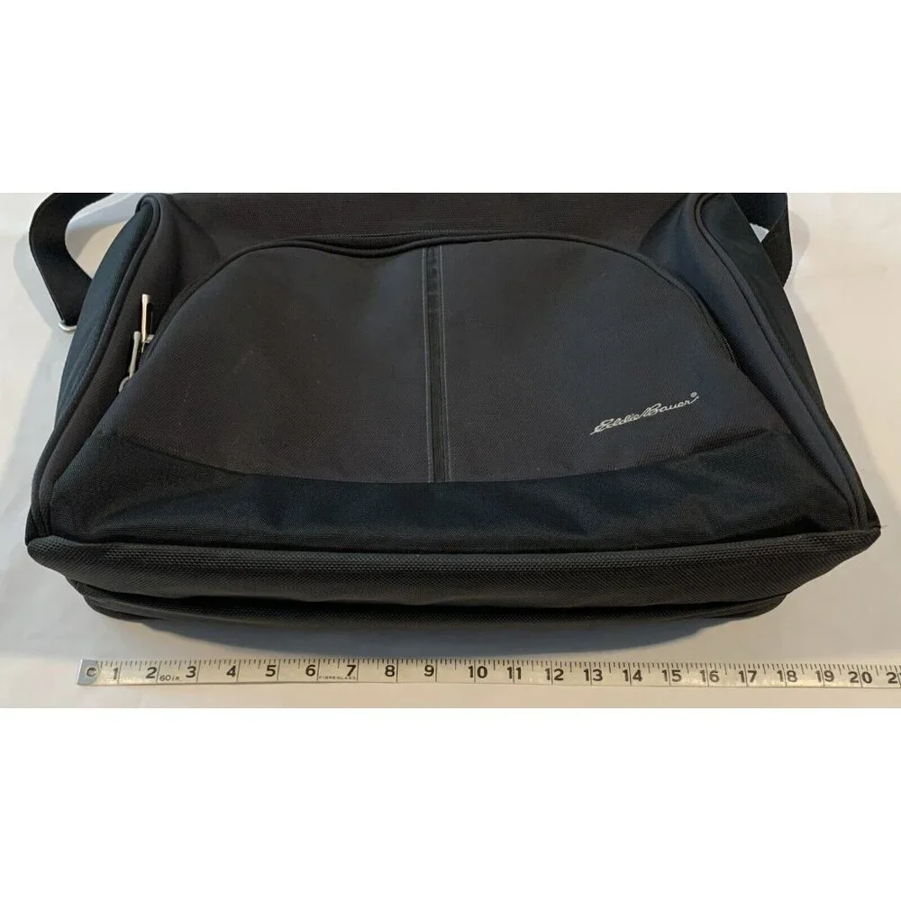 Eddie Bauer Black Nylon Laptop Bag Adjustable Strap Multiple Compartments Padded